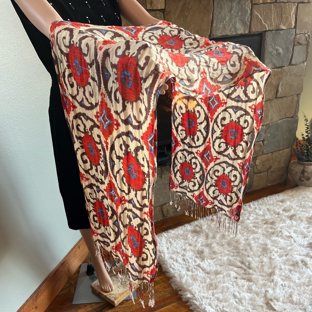 Land’s End oversized washed cotton scarf boho style  w/ fringe